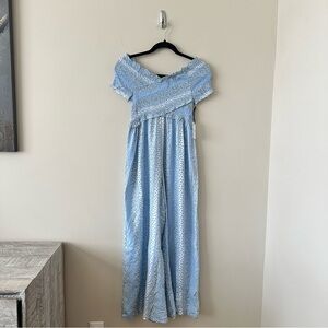 NWT-Japna Smocked Top Wide Leg Mini Floral Spring/Summer Cropped Leg Jumpsuit